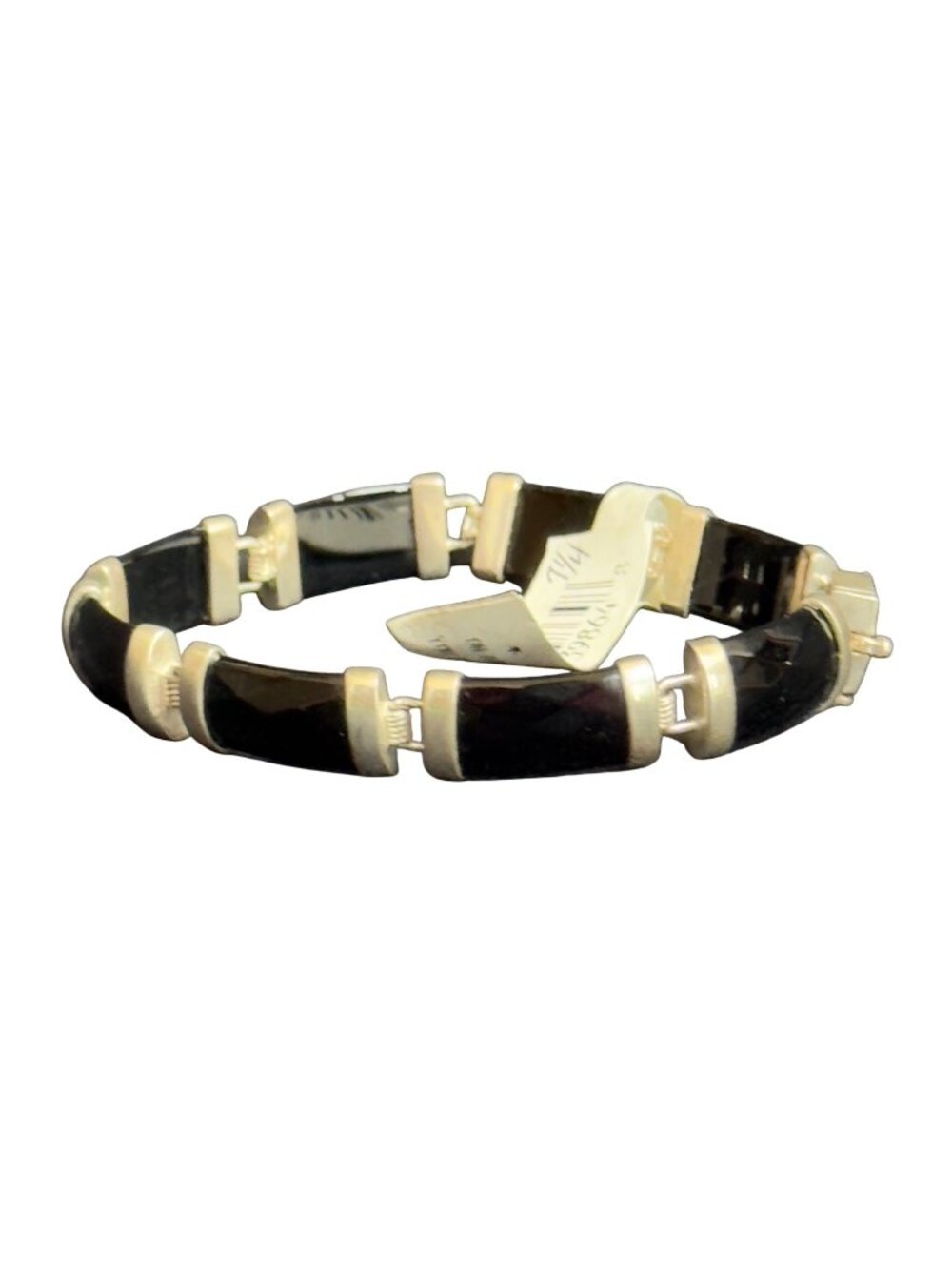 Silver & Black Onyx Bracelet With Box Clasp & Geometric Links - 925 Italy Marked